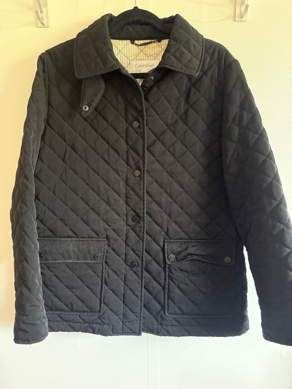 Calvin Klein Black Quilted Snap Front Jacket Coat Women’s Large L